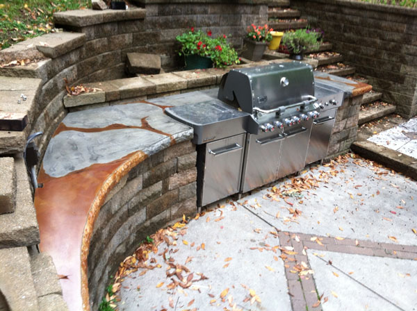 GFRC Acid Stain Concrete Top with Existing Grill